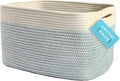 OrganiHaus Woven Storage Baskets for Organizing, Cotton Rope Organizer Bins for Shelves, Closet & Nursery, Dog Toy Basket, Decorative Bins for Toys, Towels & Books - 15x10x9, Blue/Off-White-Ruum Studio Home