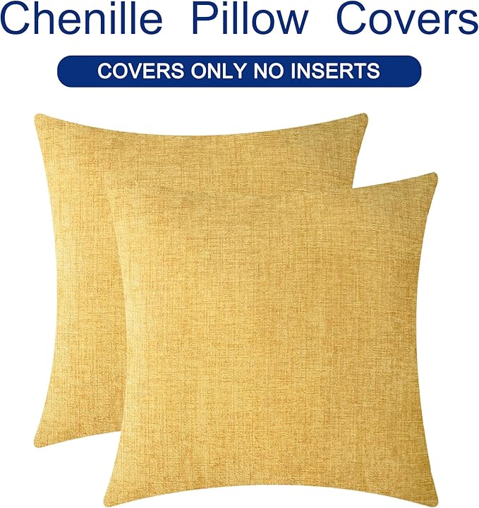 CaliTime Throw Pillow Covers Decorative 16 X 16 Inches Pack of 2 Cozy Soft Chenille Cushion Cases for Couch Sofa Bed Living Room Home Gold-Ruum Studio Home