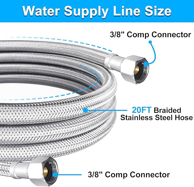 Dishwasher Installation Kit - 20 FT Premium Stainless Steel Braided Dishwasher Hose kit,Food Grade PEX Inner Tube Dishwasher Water Supply Line with 3/8"x3/8"MIP Elbow,3/8"x 3/4" FHT Elbow-Ruum Studio Home