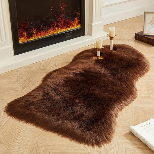 AMTOVO Faux Fur Rug, Coffee Area Rug, Fluffy Sheepskin Rug, Fuzzy Ultra Soft 2 x 4 ft Shag Rugs for Bedroom Sofa Throw Cushion Room Decor, Sheepskin-Ruum Studio Home