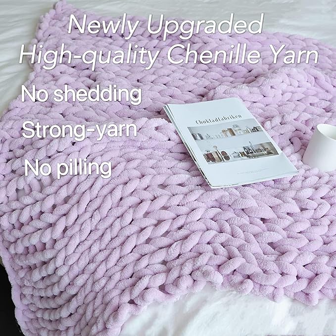 Maetoow Chenille Chunky Knit Blanket Throw (60×80 Inch), Handmade Warm & Cozy Blanket Couch, Bed, Home Decor, Soft Breathable Fleece Banket, Christmas Thick and Giant Yarn Throws, Purple-Ruum Studio Home