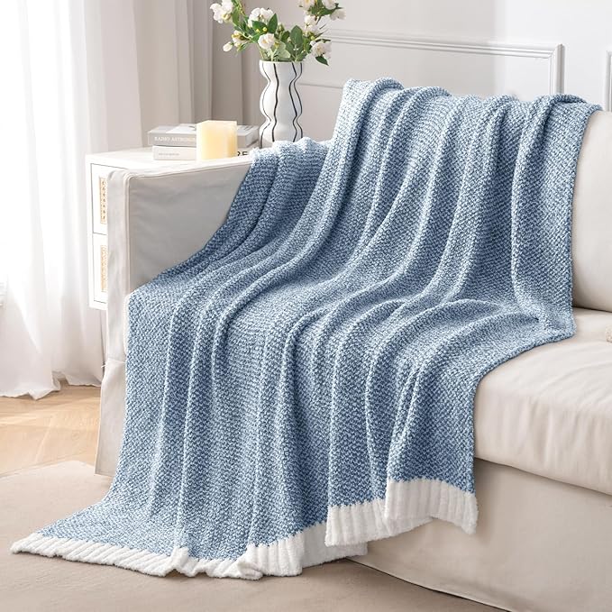 MIULEE Super Soft Throw Blanket for Couch, Blue Cozy Fluffy Warm Blankets Knit Throw Blankets for Sofa, Bed, Chair, Living Room, Camping, Picnic, 50 x 60 inch-Ruum Studio Home