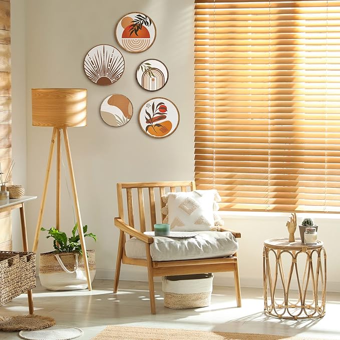 Qunclay 5 Pcs Wall Art Decor Wooden Living Room Wall Decor Bohemian Hanging Farmhouse Geometric 10'' and 8'' Aesthetic Wood Minimalist Posters for Bedroom(Boho)-Ruum Studio Home