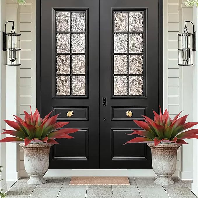 Artificial Agave Plants,Large UV Resistant Fake Agave Planters for Indoor and Outdoor Decorating Tropical Plant Succulents Greenery Indoor Decor (2Pack,22" Red)-Ruum Studio Home