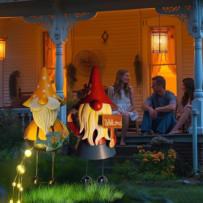 HONGLAND Metal Gnome Yard Art -18 Inch Garden Gnomes Statues Outdoor Decor with Watering Can Solar Lights -3D Outdoor Figurines for Patio Yard Lawn Porch Ornament Gardening Gifts-Ruum Studio Home