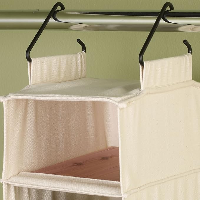 Household Essentials Hanging Shoe Organizer, 10 Wide Cubbies with Cedarline Pockets, Heavy-Duty Cotton Canvas, Removable and Industrial Hooks, Natural-Ruum Studio Home