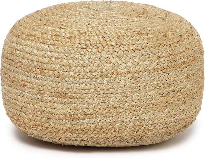 REDEARTH · Jute Circular Low Pouf Ottoman - Braided Pouffe Accent Sitting Round Footrest for Living Room, Bedroom, Nursery, kidsroom, Patio, Gym; 100% Jute (18"x18"x10"; Natural)-Ruum Studio Home