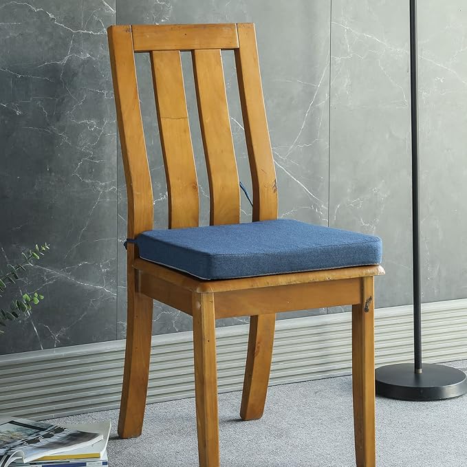 Chair Cushion for Dining Chairs with Ties 4 Pack Non Slip Memory Foam Kitchen Room Chair Pads for Outdoor Patio Furniture 17x16 Inch, Navy Blue-Ruum Studio Home