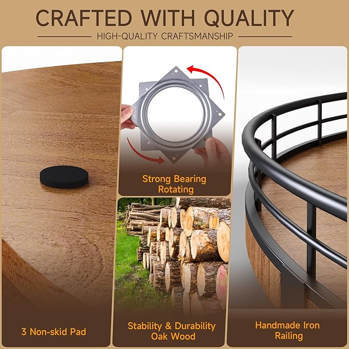 Farmhouse Oak 21" Lazy Susan Turntable Organizer for Cabinet, Round Wooden Lazy Susan Organization and Storage for Dining Table, Pantry, Kitchen, Countertop, Cupboard,Home Decor, Walnut (21)-Ruum Studio Home