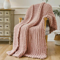 Esterra Chunky Knit Throw Blanket Newly Upgraded Heavy Tighter Version, Handmade Chenille Throw Super Soft, Thick Yarn Cable Knit Crochet Throw Blanket for Couch Bed Sofa, 50" x60, Coral Pink-Ruum Studio Home