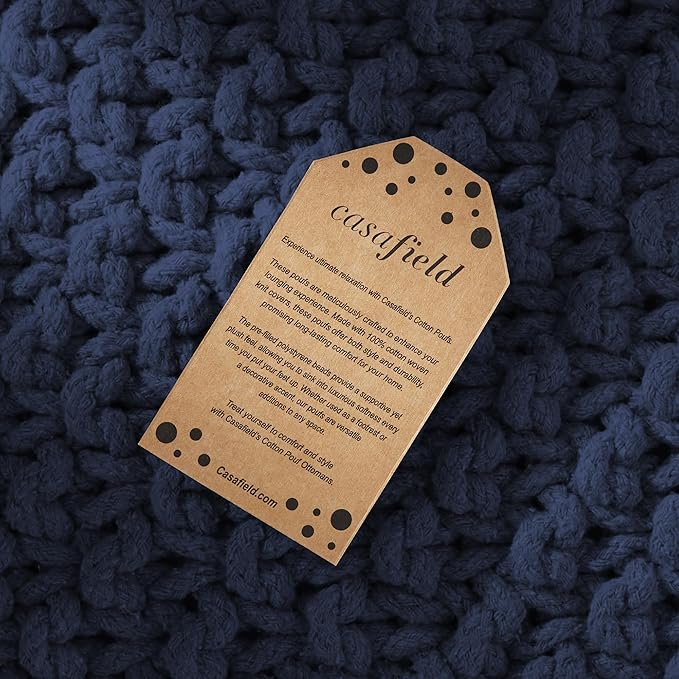 Casafield Square Pouf Ottoman, Navy Blue 18.5" W x 18.5" D x 14.5" H Cotton Knit Foot Stool - Boho Floor Pouffe for Living Room, Bedroom, Home Office-Ruum Studio Home