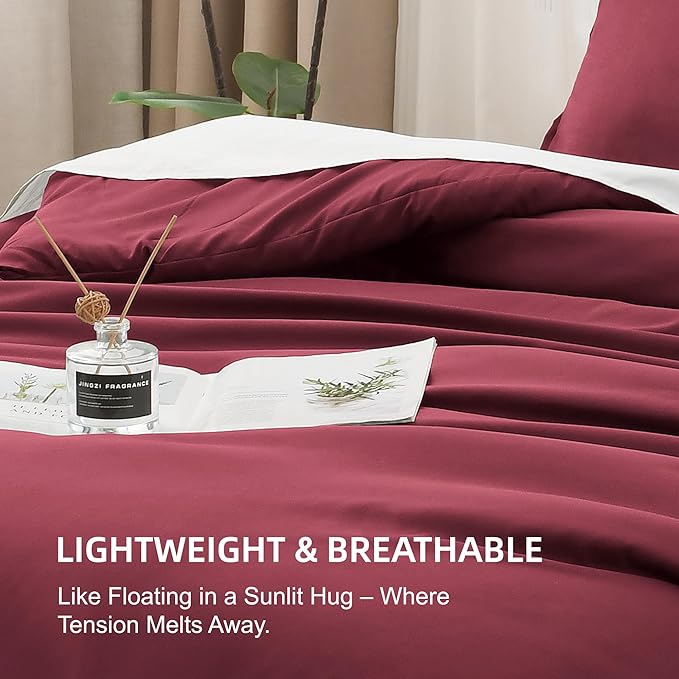 Litanika Burgundy Red Comforter Set King Size, 3 Pieces Lightweight Solid Bedding Comforter Set, All Season Fluffy Bed Set (104x90In Comforter & 2 Pillowcases)-Ruum Studio Home