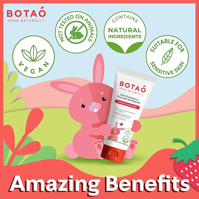Kids Toothpaste | Natural Strawberry Flavored Anticavity Fluoride Toothpaste Maximum Cavity Protection| EWG Verified, Vegan, SLS Free, Safe to Swallow, Aloe Vera (2Pack)-Ruum Studio Home