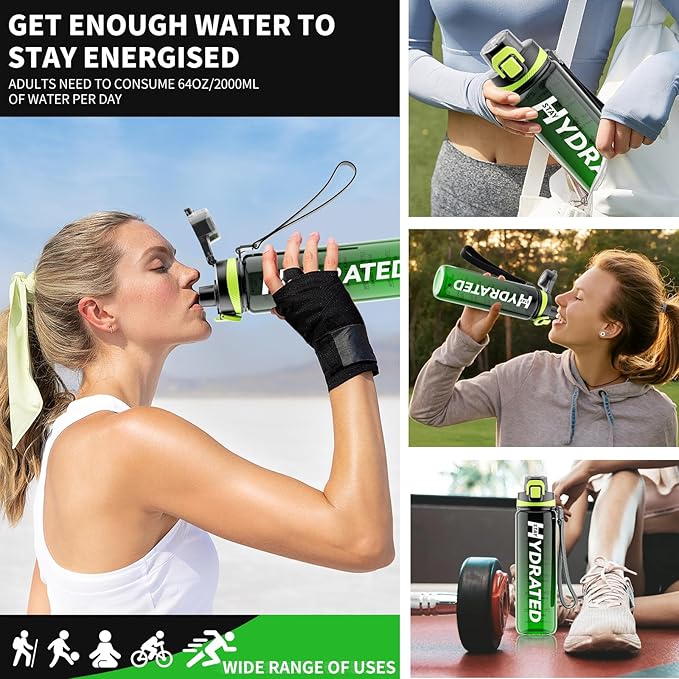 Water Bottle, 32 oz Motivational Water Bottles with Time Marker-Tritan & BPA Free, Sports Water Bottle with Time to Drink & Strap, Wide Mouth, Leakproof -Gift for Christmas Gym Fitness & Outdoor-Ruum Studio Home
