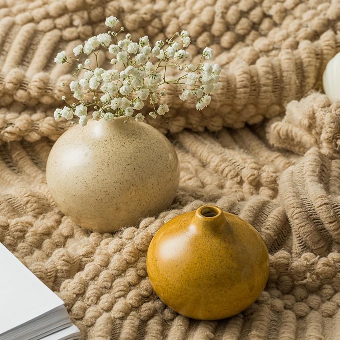 Ceramic Vase Set of 3,Small Vase for Home Decor,Mini Flower Vase, Decorative Vase for Table Living Room,Bedroom, Kitchen, Bathroom, Bookshelf-Ruum Studio Home