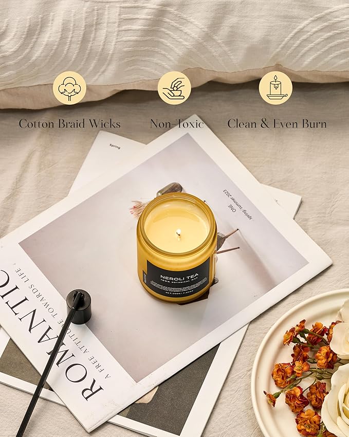 M&SENSE Neroli Tea Scented Candle, 7.05oz 50 Hours Long Lasting Burn 2 Wick Non Toxic Natural Soy Wax Candle for Women, Slow Burning Home Fragrance Gifts for Stress Relief & Relaxing-Ruum Studio Home