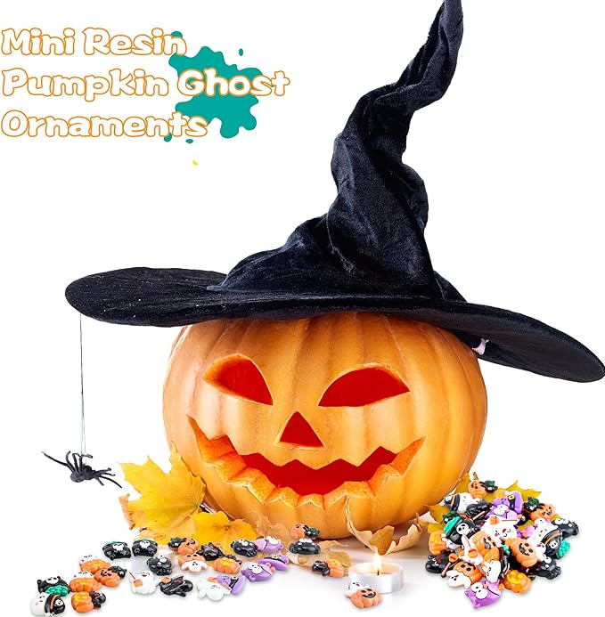 65 Pcs Mini Halloween Figurines Bulk Miniatures Resin Pumpkin Ghost Candy Hat Halloween Garden DIY Accessories for Halloween Decoration Goodie Bags Stuffers, 10 Styles-Ruum Studio Home