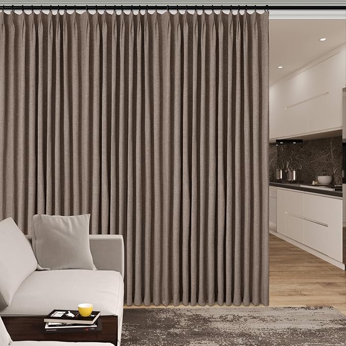 120" Wx102 L Linen Room Divider Drapes for Doorway/Glass Window/Sliding Door/Patio, Extra Wide Pinch Pleated Full Blackout Curtains for Girls Boys Teen Kids Room, 1 Panel, Light Brown-Ruum Studio Home