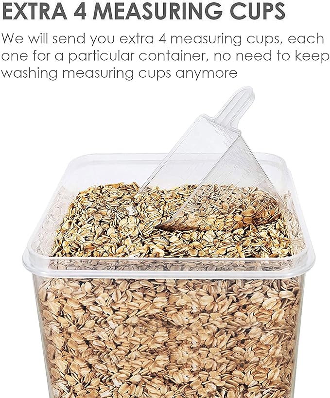 Vtopmart Food Storage Containers 4.3L / 145.4oz, 4 Pieces BPA Free Plastic Airtight Canister for Flour, Sugar, Baking Supplies, with 4 Measuring Cups and 24 Labels, Black-Ruum Studio Home