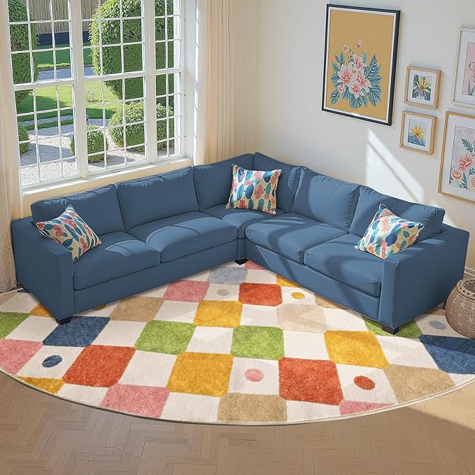 jinchan Kids Rug for Classroom 8ft Radius Corner Washable Area Rug Modern Colorful Quarter Circle Rug Soft Non-Slip Carpet for Nursery Playroom Daycare Reading Nook Living Room Circus on Cream-Ruum Studio Home