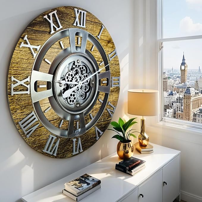 The Gears Clock Real Moving Gear Wall Clock England Line (Gold Antique, 36 inches (90 cm))-Ruum Studio Home