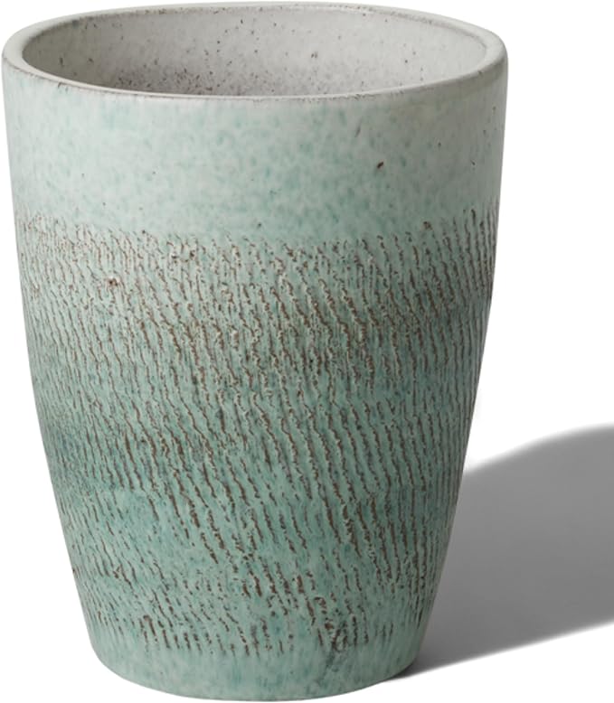 Emissary Bullet 9.5 in. Coastal Splash Ceramic Round Planter (9.5 in. L x 9.5 in. W x 12 in. H) with Drainage Hole-Ruum Studio Home