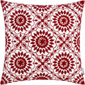 HWY 50 Red Decorative Throw Pillow Covers 18x18 Inch (1 Piece), Embroidered Cotton Farmhouse Cushion Cover Pillow Case for Sofa Couch Living Room Bed, Little Sunflower-Ruum Studio Home