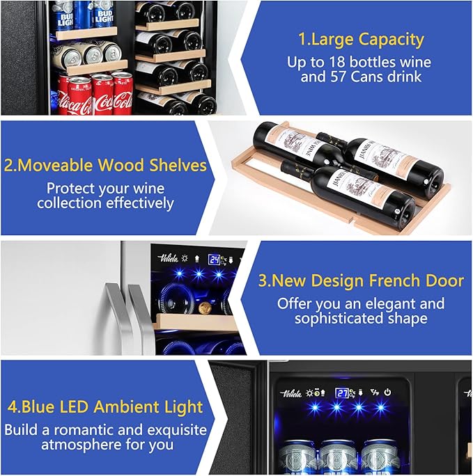 Wine and Beverage Refrigerator,24 Inch Dual Zone Wine Beverage Cooler, Built-in/Freestanding Beer and Wine Fridge with a Powerful Compressor, 20 Bottles and 88 Cans Capacity-Ruum Studio Home