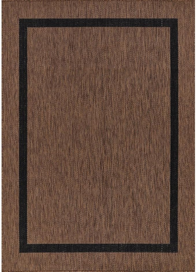 Bordered Outdoor Rug 10x14 Washable Outside Carpet for Indoor Patio Porch Waterproof Easy Cleaning Non Shedding Area Rugs Nut Brown - Black 10 x 14-Ruum Studio Home