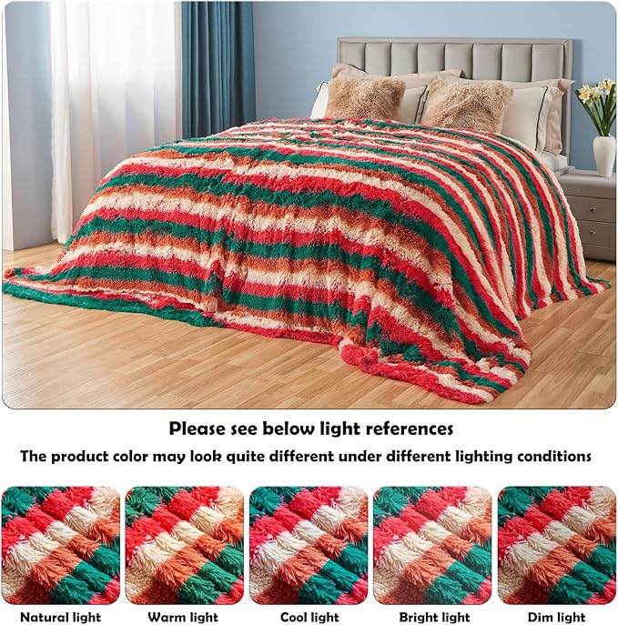 GONAAP Fuzzy Faux Fur Throw Blanket Stripe Red Brown Super Soft Cozy Plush Fuzzy Shaggy Blanket for Couch Sofa Bed (Stripe Red Brown, Throw(50"x60"))-Ruum Studio Home