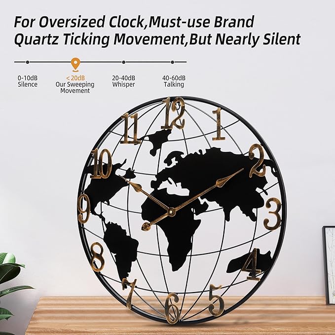 Oversizd Large Wall Clock - 32 Inch World Map Minimalist Modern Metal Silent Non-Ticking Battery Operated Wall Clocks for Living Room Office Farmhouse Home Decor-Ruum Studio Home