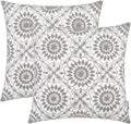 HWY 50 Gray Grey Decorative Throw Pillow Covers 18x18 Inch, Pack of 2 Embroidered Cotton Farmhouse Cushion Cover Pillow Case for Sofa Couch Living Room Bed Bedroon, Little Sunflower Design-Ruum Studio Home