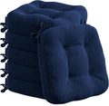 Codi 6 Pack Dining Chair Cushions, Thick Chairs Pads for Indoor Kitchen Room - Washable, Non-Slip Seat Cushion with Ties, 16.5"x16.5"x 3.5", Set of 6, Navy-Ruum Studio Home