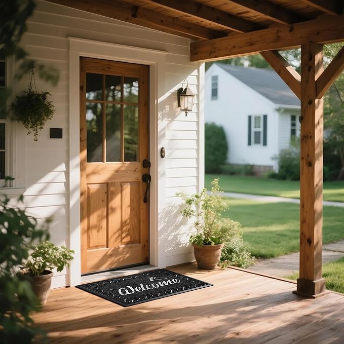 Yimobra Welcome Mat Outdoor Indoor, Waterproof Heavy Duty Front Door Mat Outside Entrance, Extra Sturdy Non-Slip Doormat, Low Profile, Dirt Trapping, 36x24 Inches, Black-Ruum Studio Home