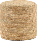 Handwoven Ottoman Pouf, Natural Seagrass Footstool, Round Braided Outdoor Seat with Sturdy Frame, Boho Accent Stool for Patio, Balcony, or Garden (Seagrass)-Ruum Studio Home