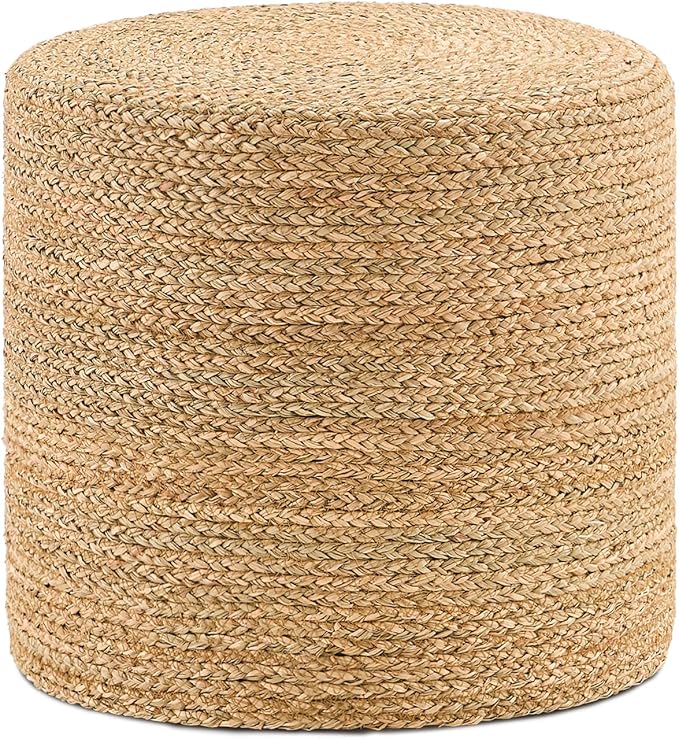 Handwoven Ottoman Pouf, Natural Seagrass Footstool, Round Braided Outdoor Seat with Sturdy Frame, Boho Accent Stool for Patio, Balcony, or Garden (Seagrass)-Ruum Studio Home