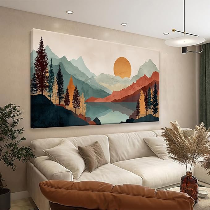 Tsomzxng Mountain Abstract Boho Wall Art For Living Room Modern Canvas Art Wall Decor Colorful Wall Art Bedroom Office Abstract Wall Decor Mountain Forest Landscapes Painting Wall Pictures 24×48 In-Ruum Studio Home