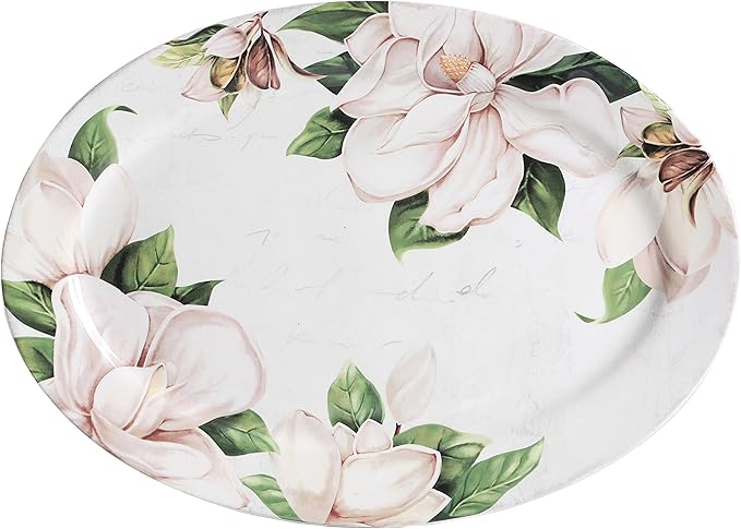 Bico Magnolia Floral Ceramic 16 inch Oval Platter, Microwave & Dishwasher Safe-Ruum Studio Home