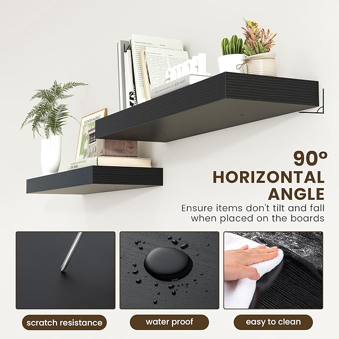 Deep Floating Shelves for Wall | 36 Inch Wide x 12 Inch Deep Black Floating Shelves | 36W x 12D Rustic Wood Wide Wall Shelves | Bookshelf Laundry Shelf TV Shelf-Ruum Studio Home