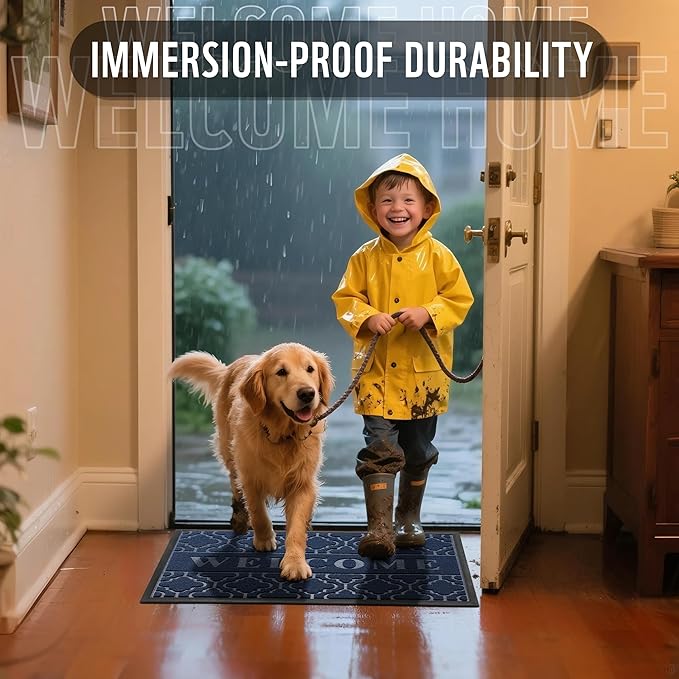 Yimobra Welcome Mat Outdoor Indoor, All-Season Waterproof Front Door Mat Outside Entrance, All-Weather Heavy Duty Non-Slip Doormat, Low Profile Porch Patio Entrance Mats, 47x24, Blue-Ruum Studio Home