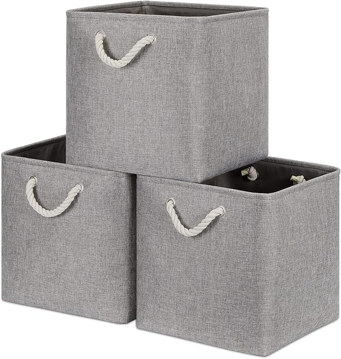 Bidtakay Grey Baskets Foldable Storage Cube Bins 13x13x13 Cube Storage Organizer Closet Set of 3 Fabric Storage Baskets for Home Office Large Baskets for Nursery Baby Toy Storage-Ruum Studio Home