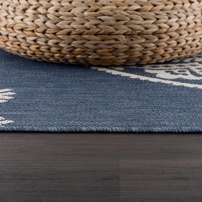 CAMILSON Outdoor Rug 10x14 Modern Area Rugs for Large Indoor and Outdoor Patios and Porches - Waterproof Washable Non-Shedding Easy-to-Clean Outside Carpet (10 x 14, Medallion - Blue/White)-Ruum Studio Home