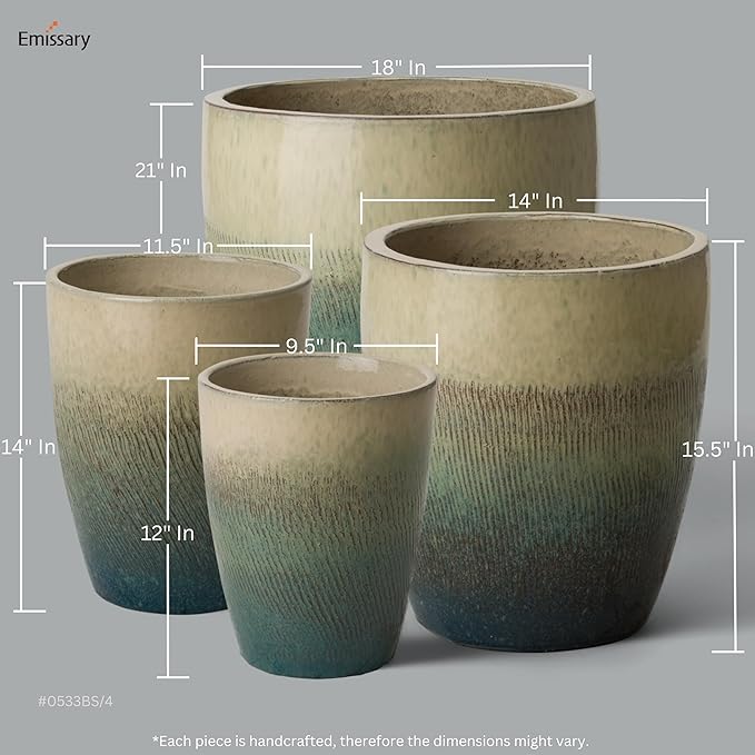 Emissary Home and Garden Bullet 11.5 in. Bayside Green Ceramic Round Planter (11.5 in. L x 11.5 in. W x 14 in. H) with Drainage Hole-Ruum Studio Home