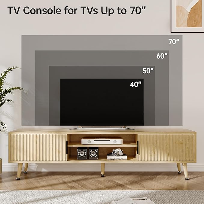 Mid Century TV Stand, Modern TV Console for TVs up to 70 Inches, Entertainment Center with Storage, TV and Media Consol, 62 Inch (Oak)-Ruum Studio Home