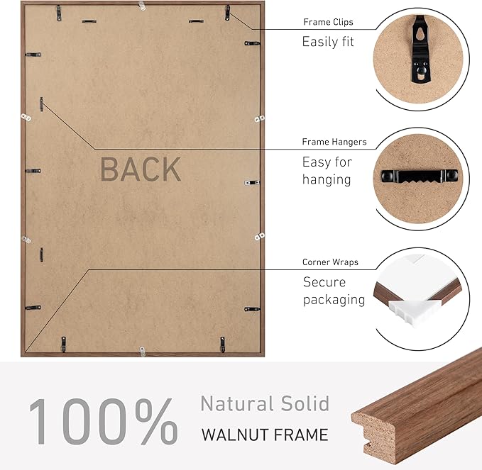 27x40 Poster Frame Set of 2 Natural Solid Walnut Photo Frames with 24x36 Removable Mat Wall Hanging Large Handcrafted Frame with HD Plexiglass Wall and Tabletop Display Large Picture Frame-Ruum Studio Home