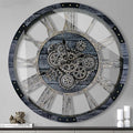 36 Inch Moving Gear Wall Clock, Oversized Wall Clocks, Clock Living Room Decor, Solid Wood Frame, Battery Operated, Large Wall Clock with Steampunk Industrial for Fireplace(Gray)-Ruum Studio Home