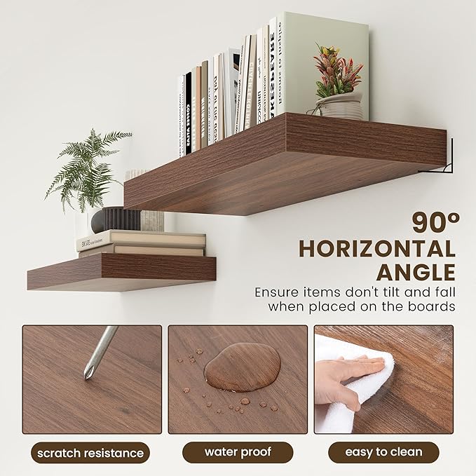 Deep Floating Shelves for Wall | 30 Inch Wide x 12 Inch Deep Floating Shelves | 30W x 12D Rustic Walnut Wide Wall Shelves | Bookshelf Laundry Shelf TV Shelf-Ruum Studio Home