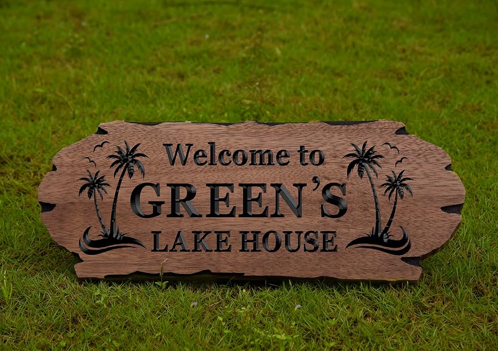 Personalized Cabin Sign - Rustic Wood Welcome Sign for Outdoor, Home Wall Decor,Farmhouse Decor, Custom Backyard Sign,Carved wood sign.3D Carving Wood Sign.-Ruum Studio Home