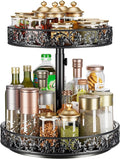 Two Tier Lazy Susan Organizer Turntable Height Adjustable, 2 Tier Lazy Susan 12 Inch Metal Easy Assembly, Spice Rack Organizer Rotating for Cabinet Dining Table Top Kitchen Countertop Black-Ruum Studio Home