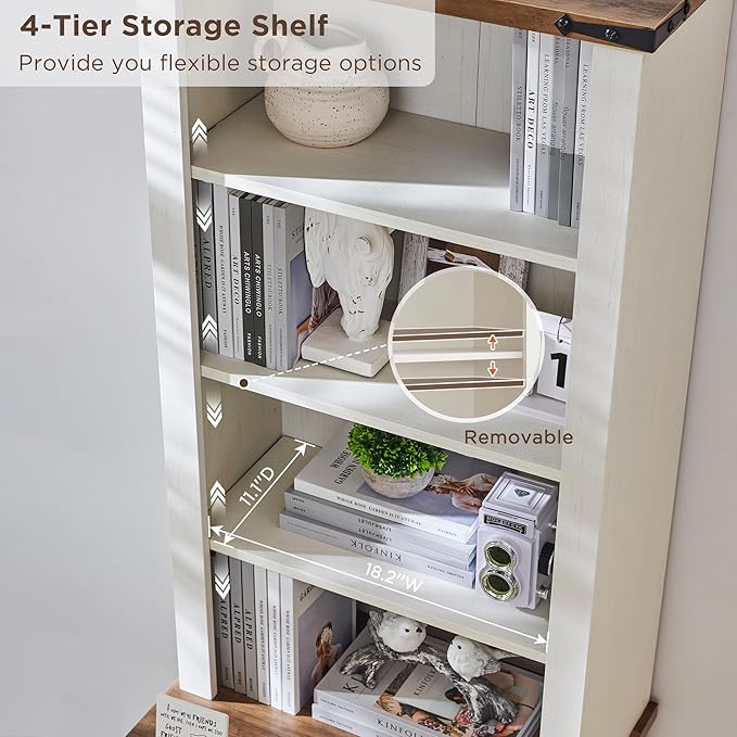 RedLemon Bookcase with 2 File Drawers, 72" Tall Farmhouse Bookshelf with Storage and Adjustable Shelves, 4 Tier Rustic Wood Bookshelf with Cabinet for Home Office, Living Room (Antique White)-Ruum Studio Home